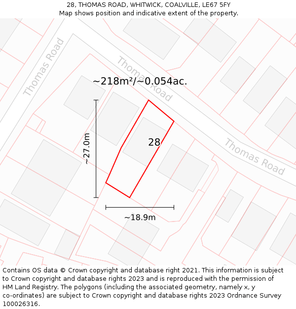 28, THOMAS ROAD, WHITWICK, COALVILLE, LE67 5FY: Plot and title map