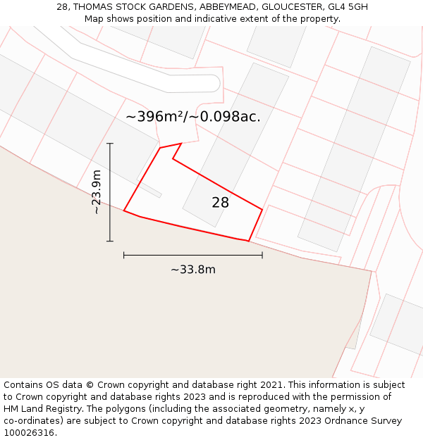 28, THOMAS STOCK GARDENS, ABBEYMEAD, GLOUCESTER, GL4 5GH: Plot and title map