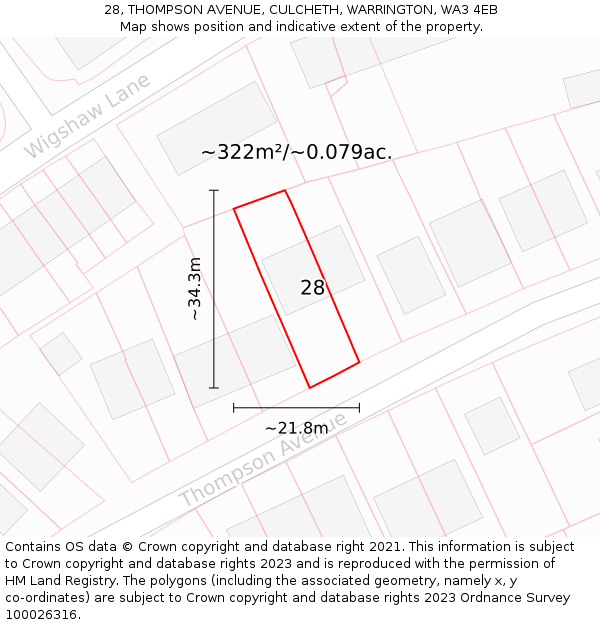 28, THOMPSON AVENUE, CULCHETH, WARRINGTON, WA3 4EB: Plot and title map