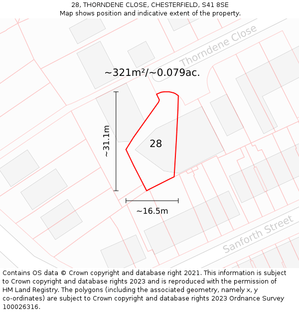 28, THORNDENE CLOSE, CHESTERFIELD, S41 8SE: Plot and title map