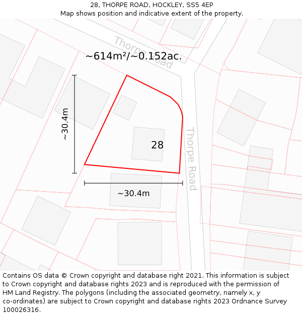 28, THORPE ROAD, HOCKLEY, SS5 4EP: Plot and title map