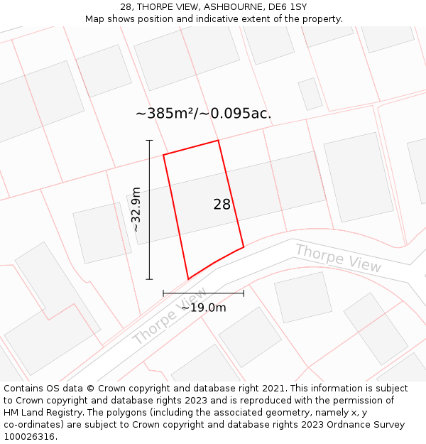 28, THORPE VIEW, ASHBOURNE, DE6 1SY: Plot and title map