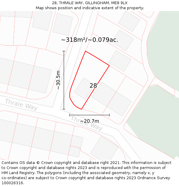 28, THRALE WAY, GILLINGHAM, ME8 9LX: Plot and title map