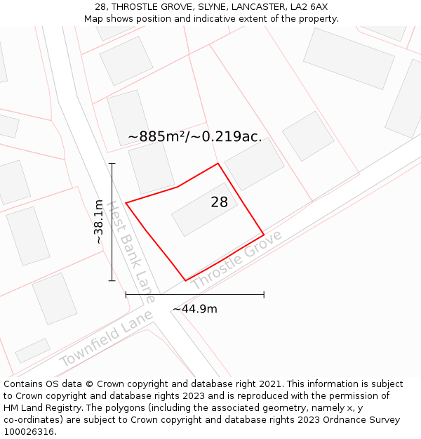 28, THROSTLE GROVE, SLYNE, LANCASTER, LA2 6AX: Plot and title map