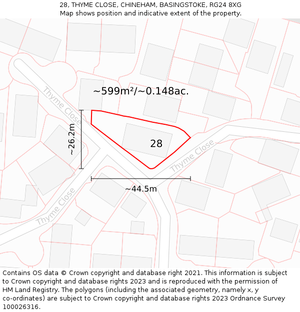 28, THYME CLOSE, CHINEHAM, BASINGSTOKE, RG24 8XG: Plot and title map