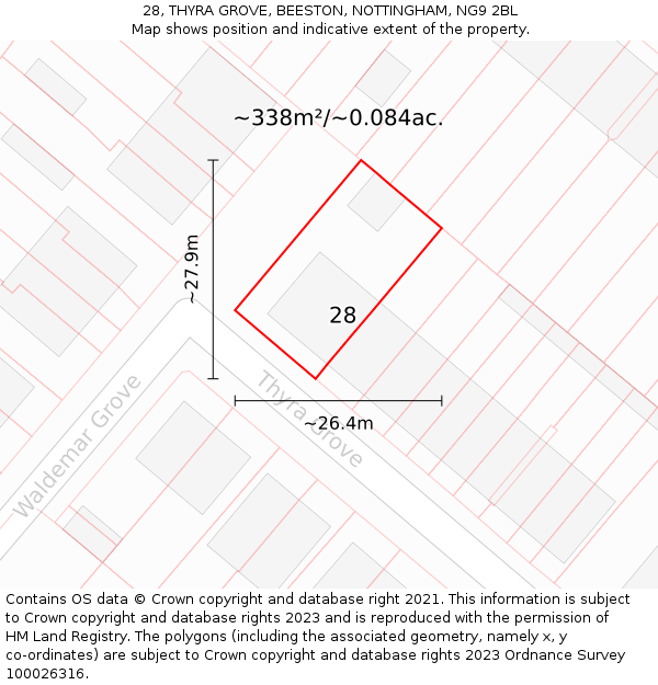 28, THYRA GROVE, BEESTON, NOTTINGHAM, NG9 2BL: Plot and title map