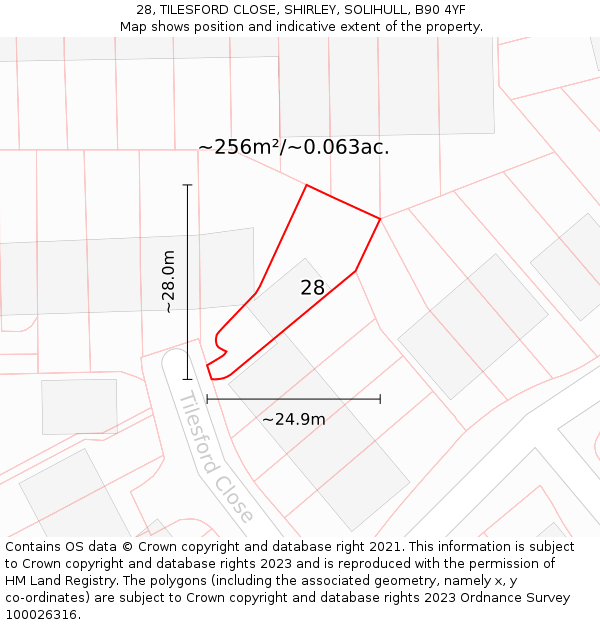 28, TILESFORD CLOSE, SHIRLEY, SOLIHULL, B90 4YF: Plot and title map