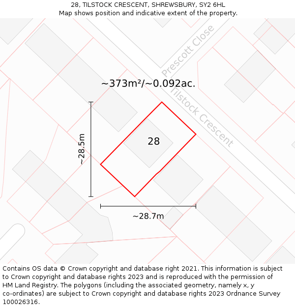 28, TILSTOCK CRESCENT, SHREWSBURY, SY2 6HL: Plot and title map