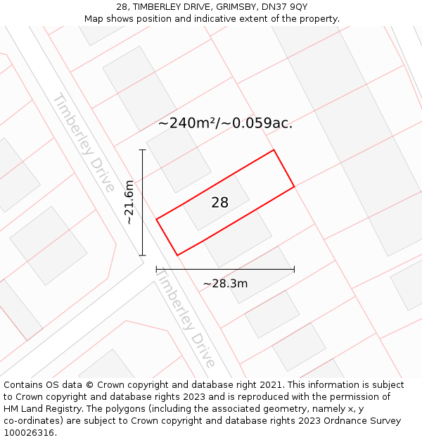 28, TIMBERLEY DRIVE, GRIMSBY, DN37 9QY: Plot and title map