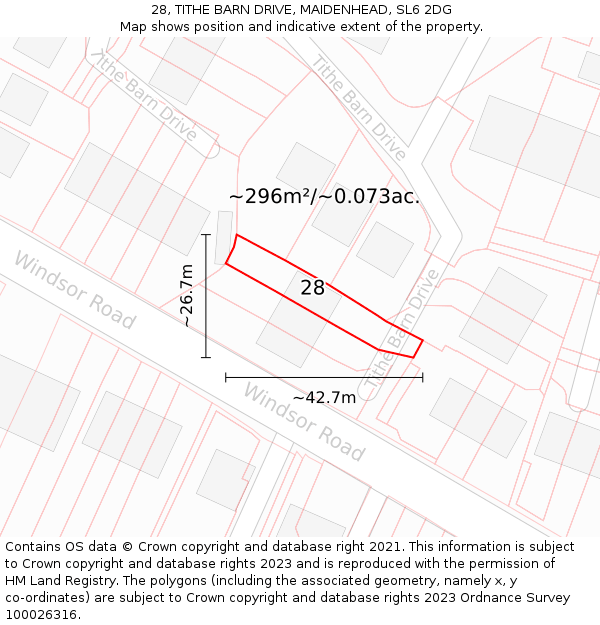 28, TITHE BARN DRIVE, MAIDENHEAD, SL6 2DG: Plot and title map