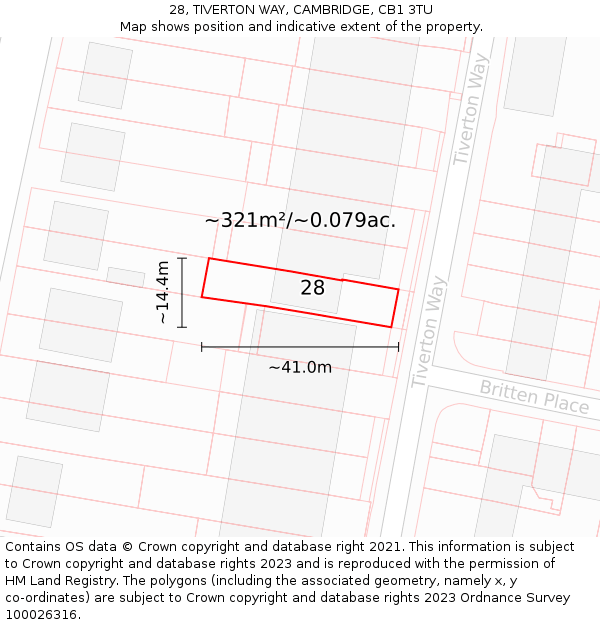 28, TIVERTON WAY, CAMBRIDGE, CB1 3TU: Plot and title map