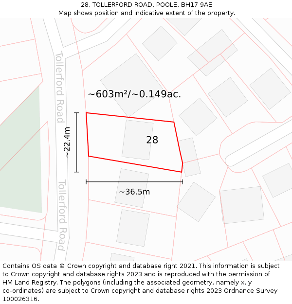 28, TOLLERFORD ROAD, POOLE, BH17 9AE: Plot and title map