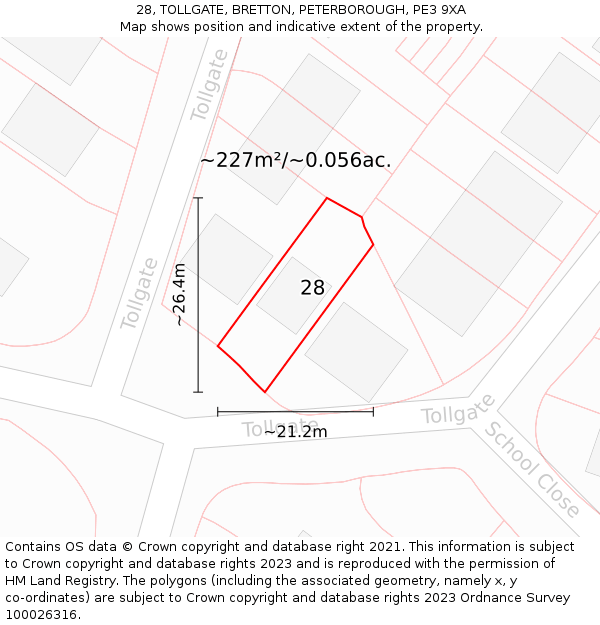28, TOLLGATE, BRETTON, PETERBOROUGH, PE3 9XA: Plot and title map