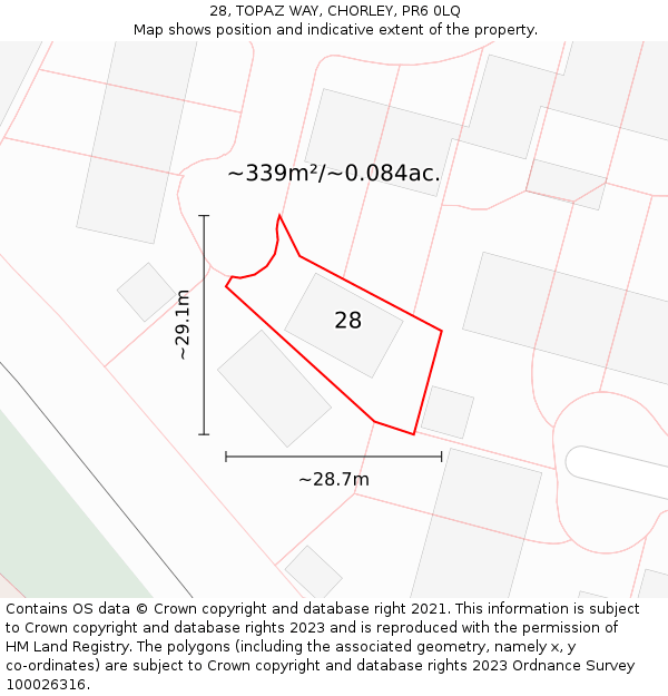 28, TOPAZ WAY, CHORLEY, PR6 0LQ: Plot and title map