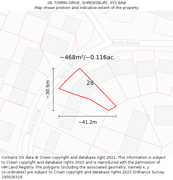 28, TORRIN DRIVE, SHREWSBURY, SY3 6AW: Plot and title map