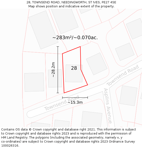 28, TOWNSEND ROAD, NEEDINGWORTH, ST IVES, PE27 4SE: Plot and title map