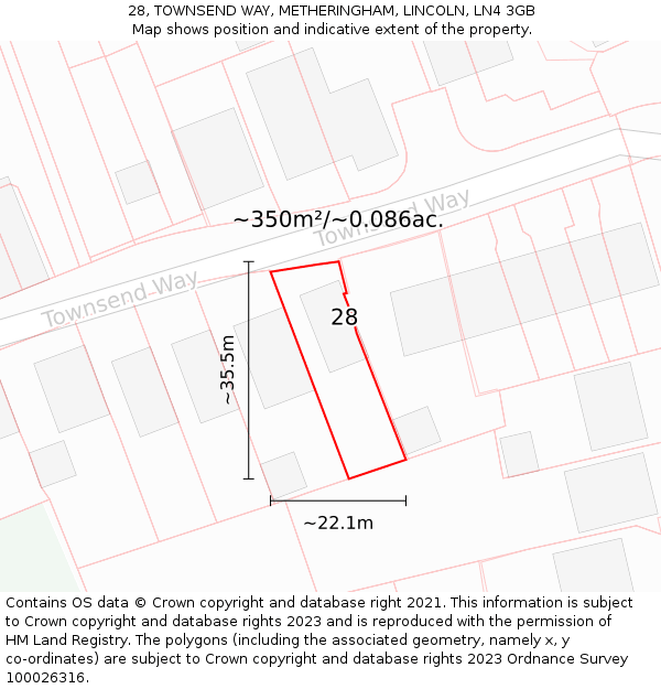 28, TOWNSEND WAY, METHERINGHAM, LINCOLN, LN4 3GB: Plot and title map