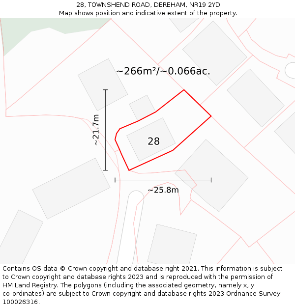 28, TOWNSHEND ROAD, DEREHAM, NR19 2YD: Plot and title map