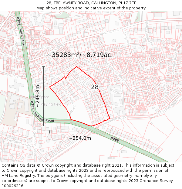 28, TRELAWNEY ROAD, CALLINGTON, PL17 7EE: Plot and title map