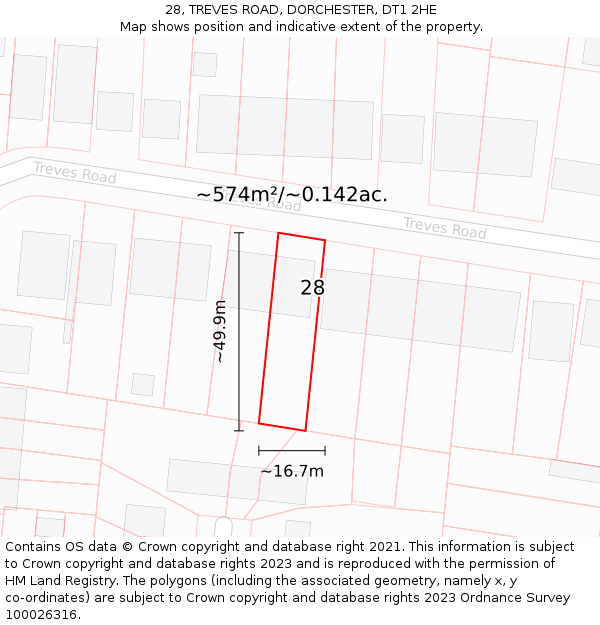 28, TREVES ROAD, DORCHESTER, DT1 2HE: Plot and title map