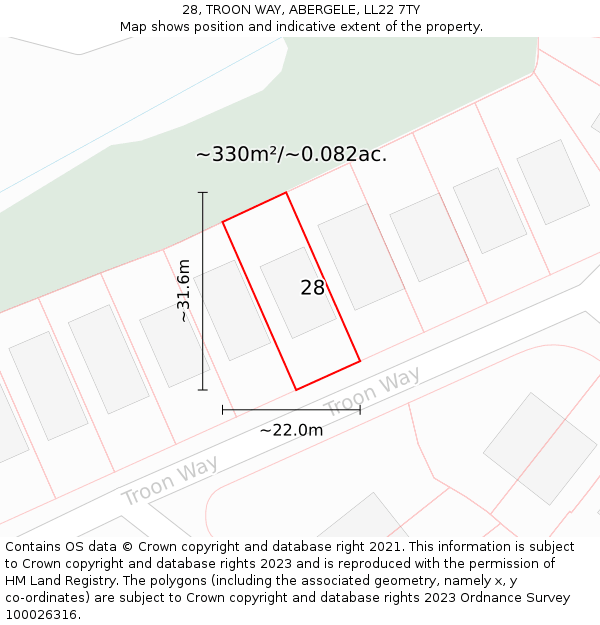 28, TROON WAY, ABERGELE, LL22 7TY: Plot and title map
