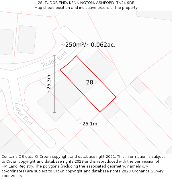 28, TUDOR END, KENNINGTON, ASHFORD, TN24 9DR: Plot and title map