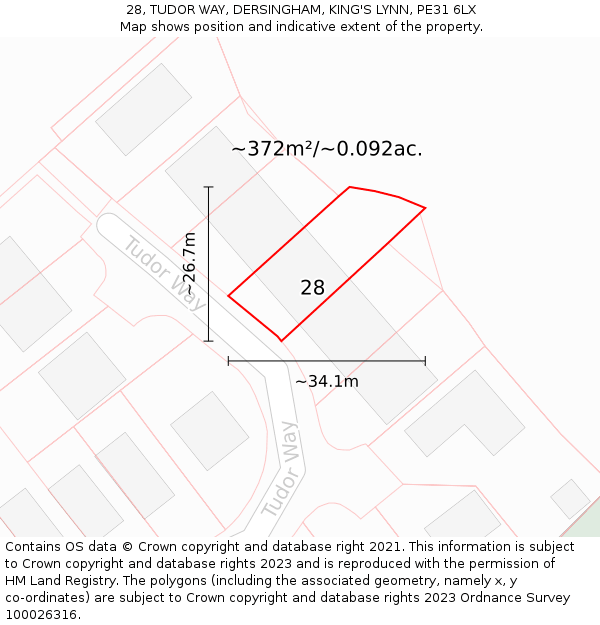 28, TUDOR WAY, DERSINGHAM, KING'S LYNN, PE31 6LX: Plot and title map
