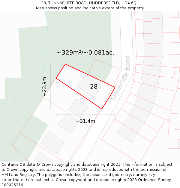 28, TUNNACLIFFE ROAD, HUDDERSFIELD, HD4 6QH: Plot and title map