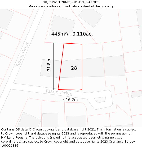28, TUSON DRIVE, WIDNES, WA8 9EZ: Plot and title map