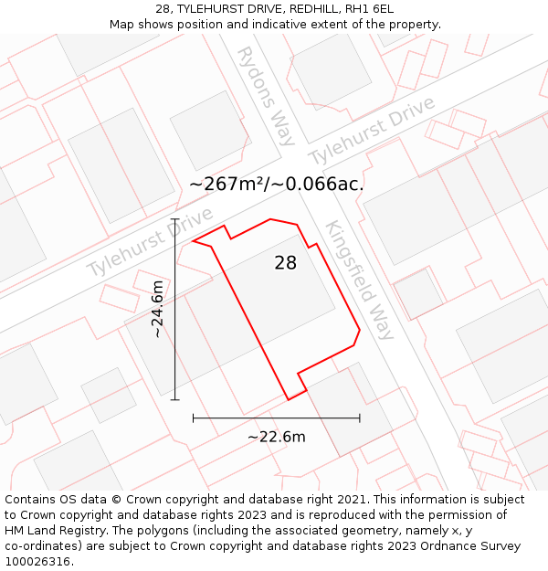 28, TYLEHURST DRIVE, REDHILL, RH1 6EL: Plot and title map