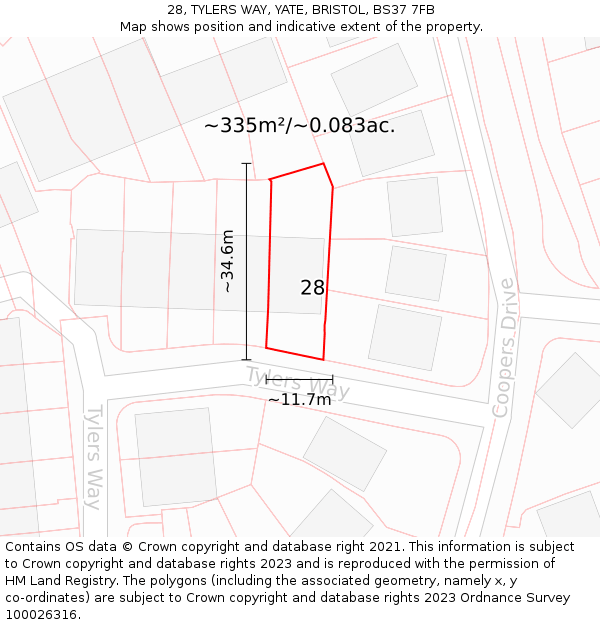 28, TYLERS WAY, YATE, BRISTOL, BS37 7FB: Plot and title map