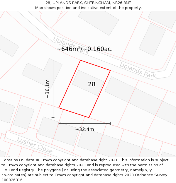 28, UPLANDS PARK, SHERINGHAM, NR26 8NE: Plot and title map