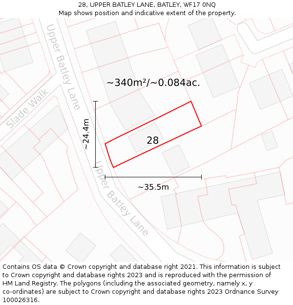28, UPPER BATLEY LANE, BATLEY, WF17 0NQ: Plot and title map