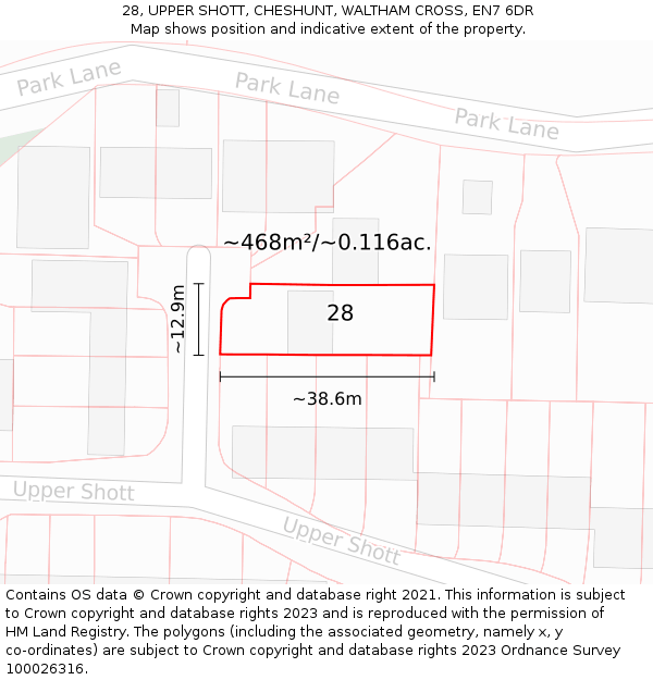 28, UPPER SHOTT, CHESHUNT, WALTHAM CROSS, EN7 6DR: Plot and title map