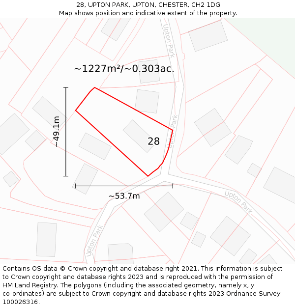 28, UPTON PARK, UPTON, CHESTER, CH2 1DG: Plot and title map