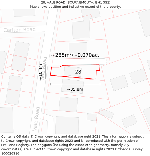 28, VALE ROAD, BOURNEMOUTH, BH1 3SZ: Plot and title map