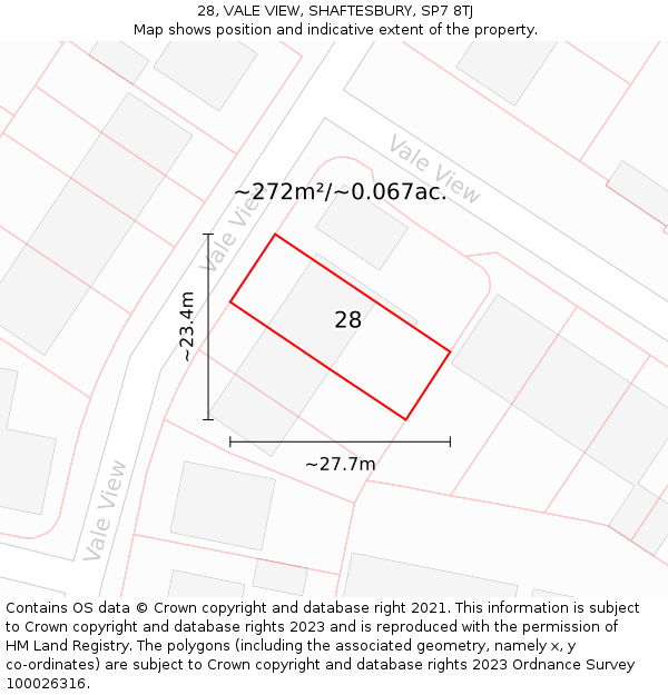 28, VALE VIEW, SHAFTESBURY, SP7 8TJ: Plot and title map