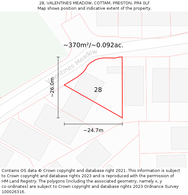 28, VALENTINES MEADOW, COTTAM, PRESTON, PR4 0LF: Plot and title map