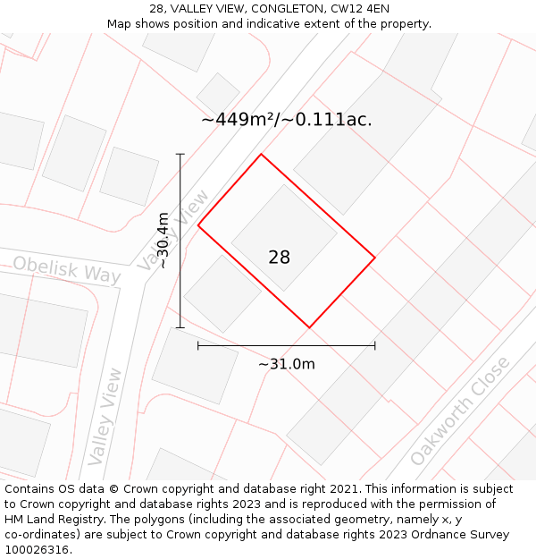 28, VALLEY VIEW, CONGLETON, CW12 4EN: Plot and title map