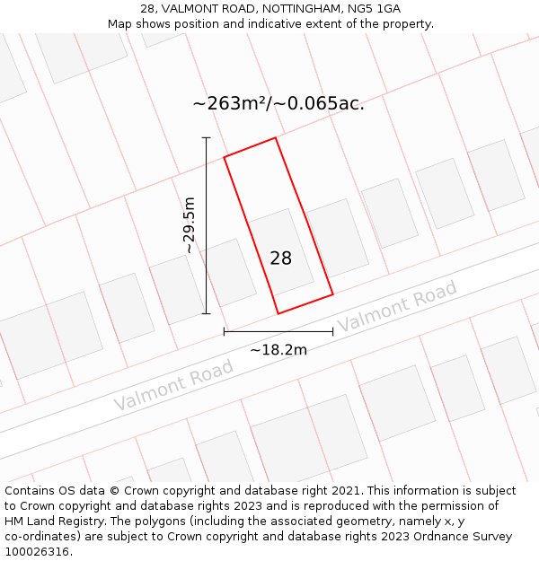 28, VALMONT ROAD, NOTTINGHAM, NG5 1GA: Plot and title map