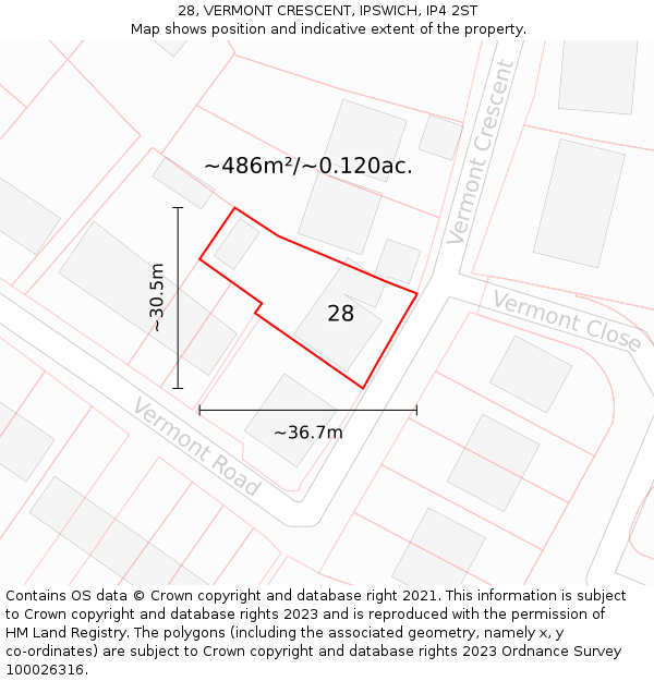 28, VERMONT CRESCENT, IPSWICH, IP4 2ST: Plot and title map
