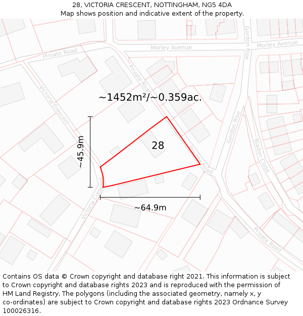 28, VICTORIA CRESCENT, NOTTINGHAM, NG5 4DA: Plot and title map
