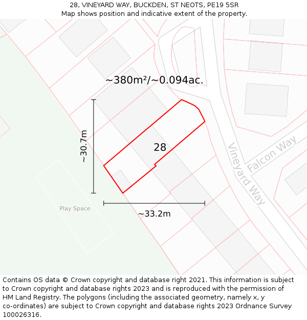28, VINEYARD WAY, BUCKDEN, ST NEOTS, PE19 5SR: Plot and title map