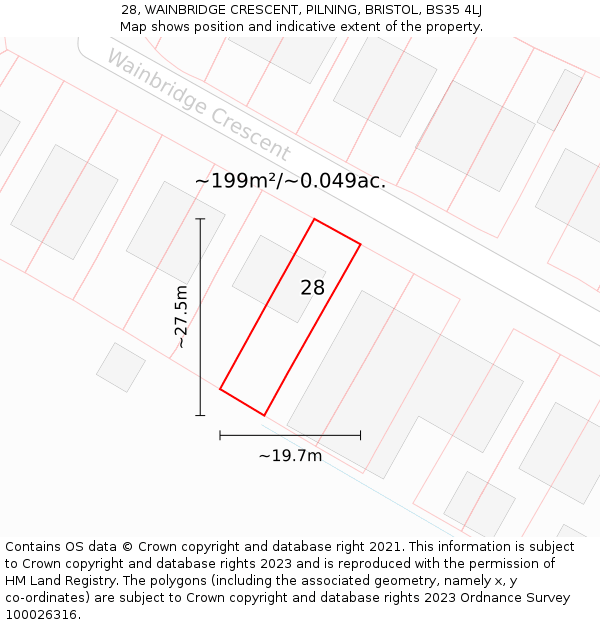 28, WAINBRIDGE CRESCENT, PILNING, BRISTOL, BS35 4LJ: Plot and title map