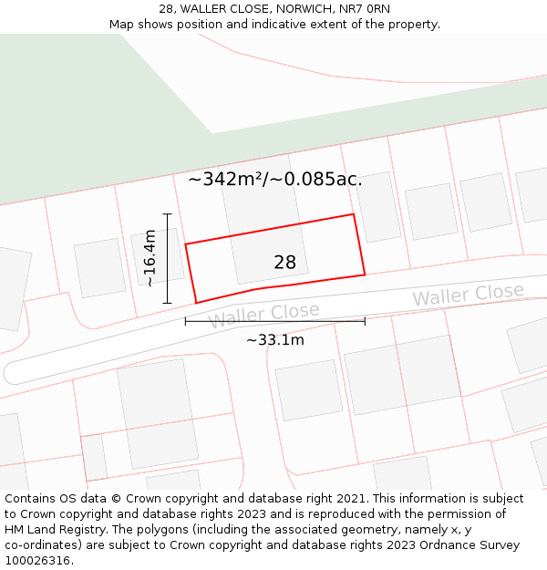 28, WALLER CLOSE, NORWICH, NR7 0RN: Plot and title map
