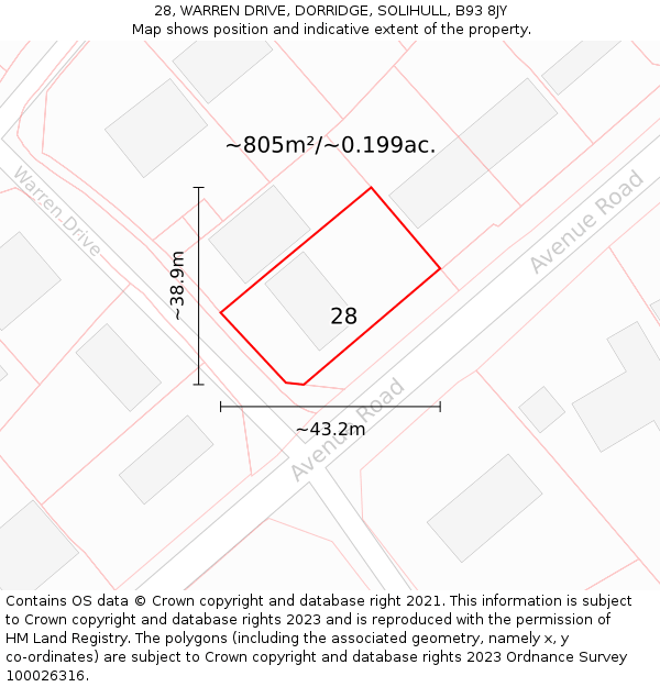 28, WARREN DRIVE, DORRIDGE, SOLIHULL, B93 8JY: Plot and title map