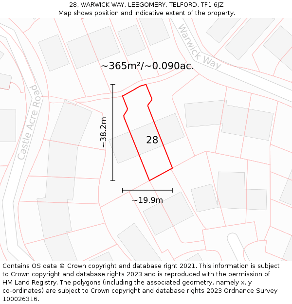 28, WARWICK WAY, LEEGOMERY, TELFORD, TF1 6JZ: Plot and title map