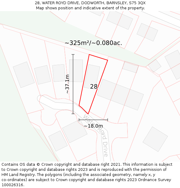 28, WATER ROYD DRIVE, DODWORTH, BARNSLEY, S75 3QX: Plot and title map