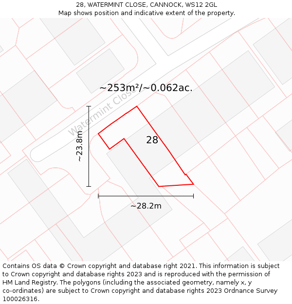 28, WATERMINT CLOSE, CANNOCK, WS12 2GL: Plot and title map