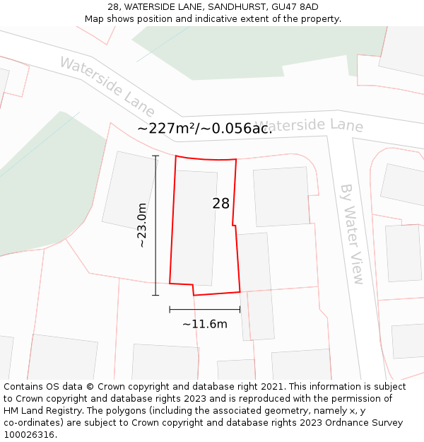 28, WATERSIDE LANE, SANDHURST, GU47 8AD: Plot and title map